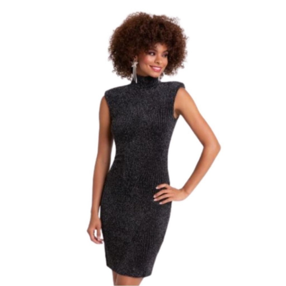 Black Halo Ravi Black Metallic Sleeveless Midi Dress